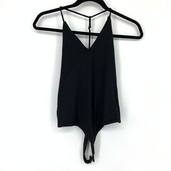 AFRM Tops - AFRM Bodysuit Women's Size M Black Sleeveless T-Back Spaghetti Straps V-Neck